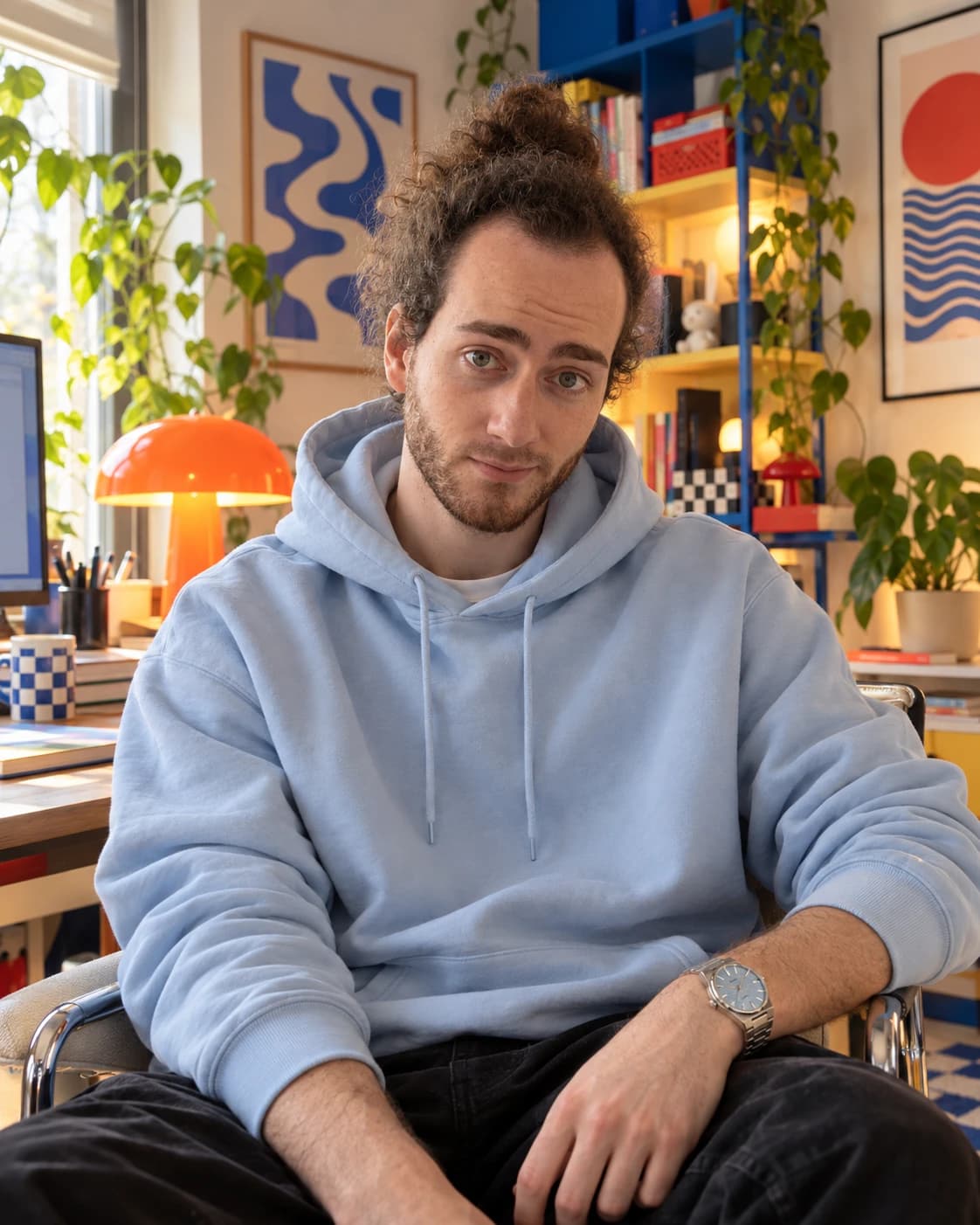 Matteo Romano in his studio, looking at the camera
