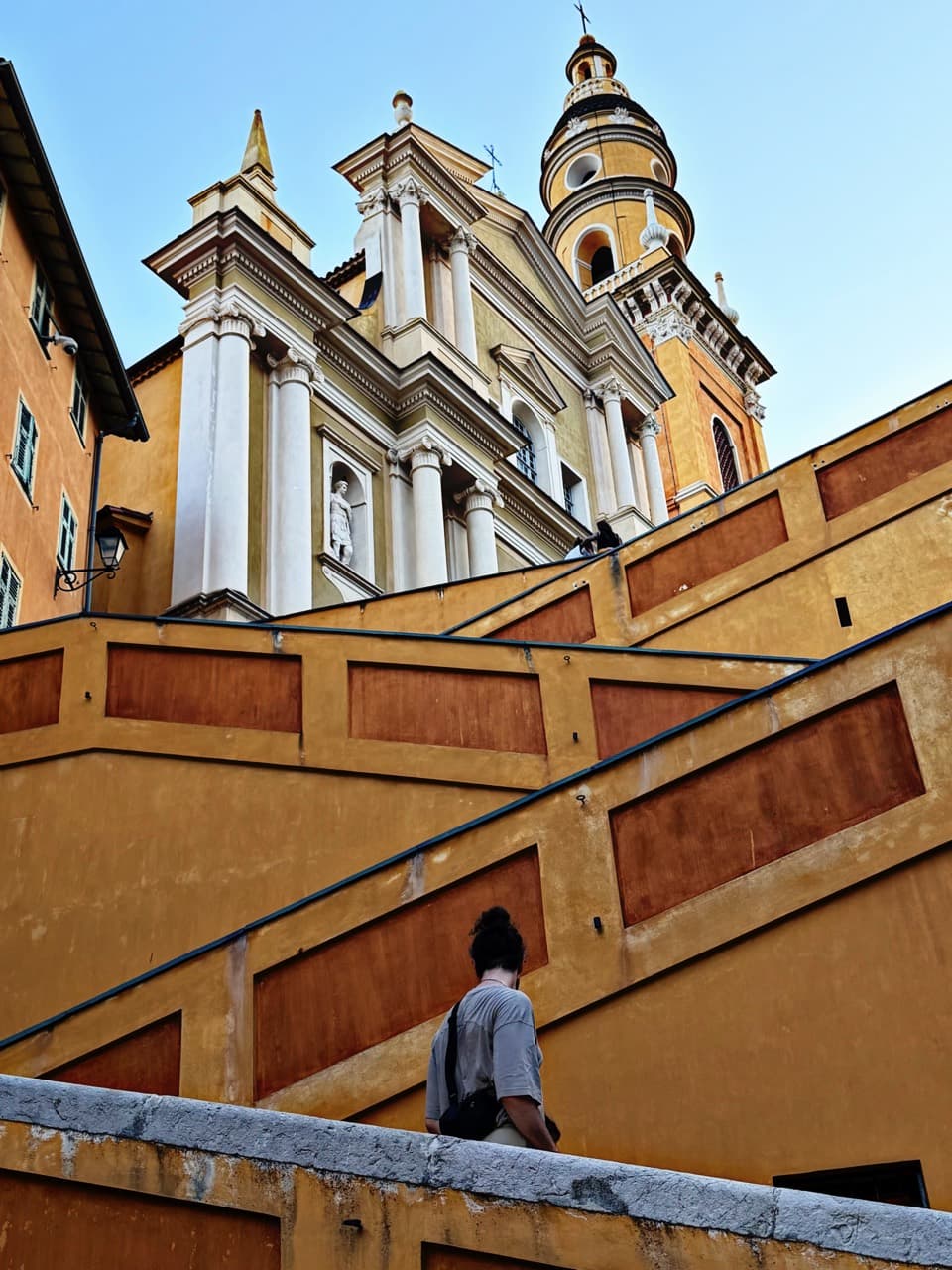 Personal photograph on stairs in front of a church